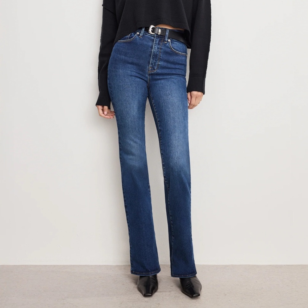 Good American High Rise Always Fits Blue Bootcut Jeans